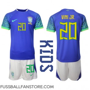 Brasilien Vinicius Junior #20 Replik Auswärtstrikot Kinder WM 2022 Kurzarm (+ Kurze Hosen)